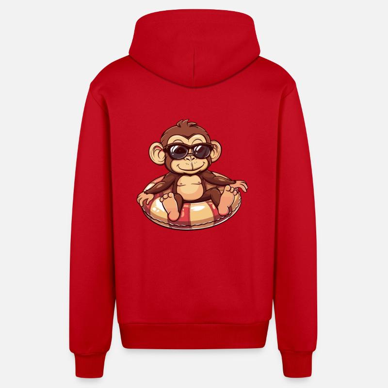 Monkey Summer Comic - Organic Relaxed Hooded Jacket Made in EU - red
