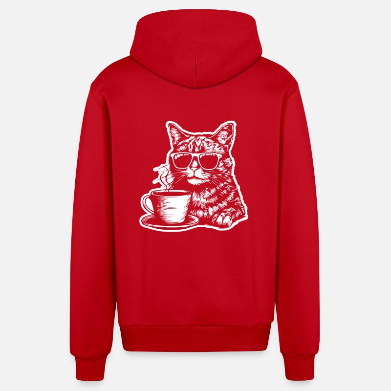 Café pour chat - Veste à capuche bio décontractée fabriquée en UE - rouge