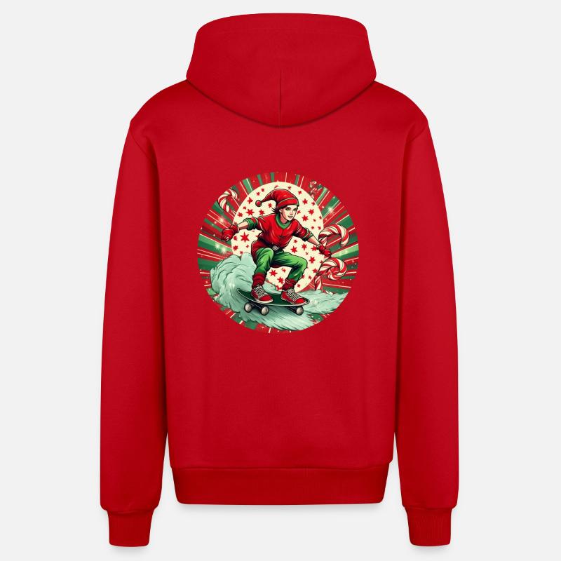 Elfe de Noël Skateboard - Veste à capuche bio décontractée fabriquée en UE - rouge