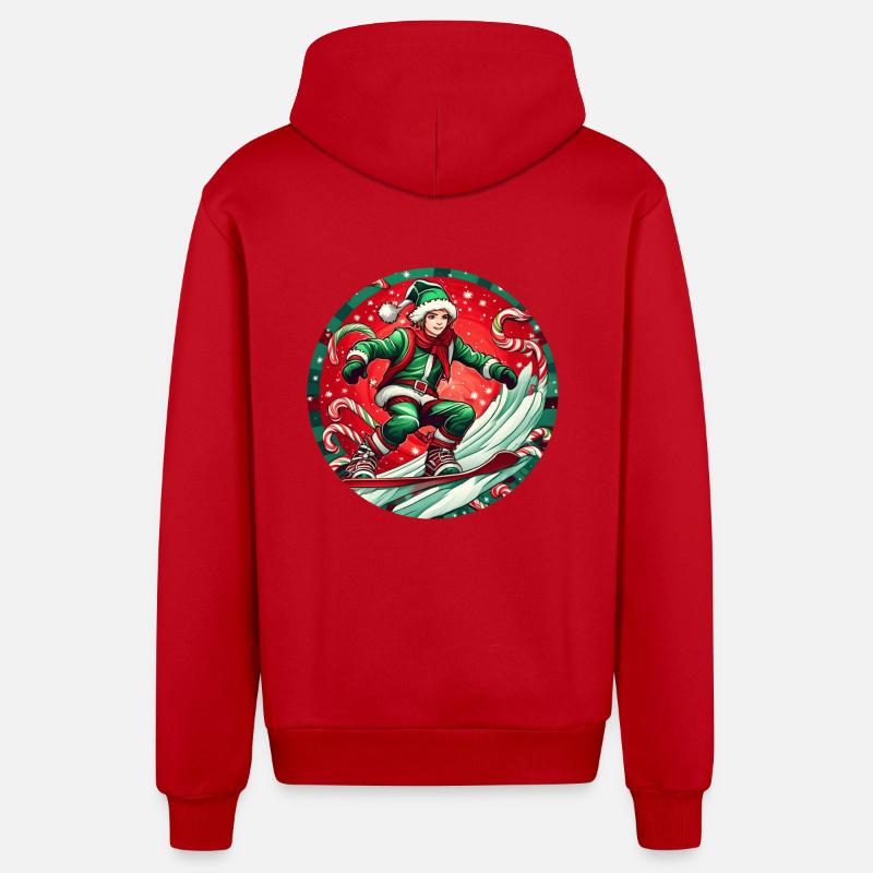 Elfe de Noël Snowboard - Veste à capuche bio décontractée fabriquée en UE - rouge