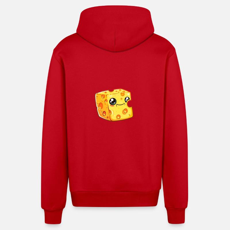 Bloc de fromage dessiné souriant - Veste à capuche bio décontractée fabriquée en UE - rouge