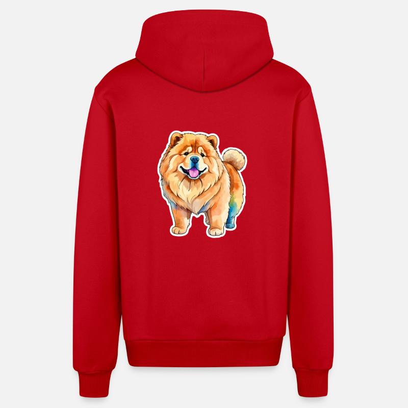 Chow Chow Aquarelles - Veste à capuche bio décontractée fabriquée en UE - rouge