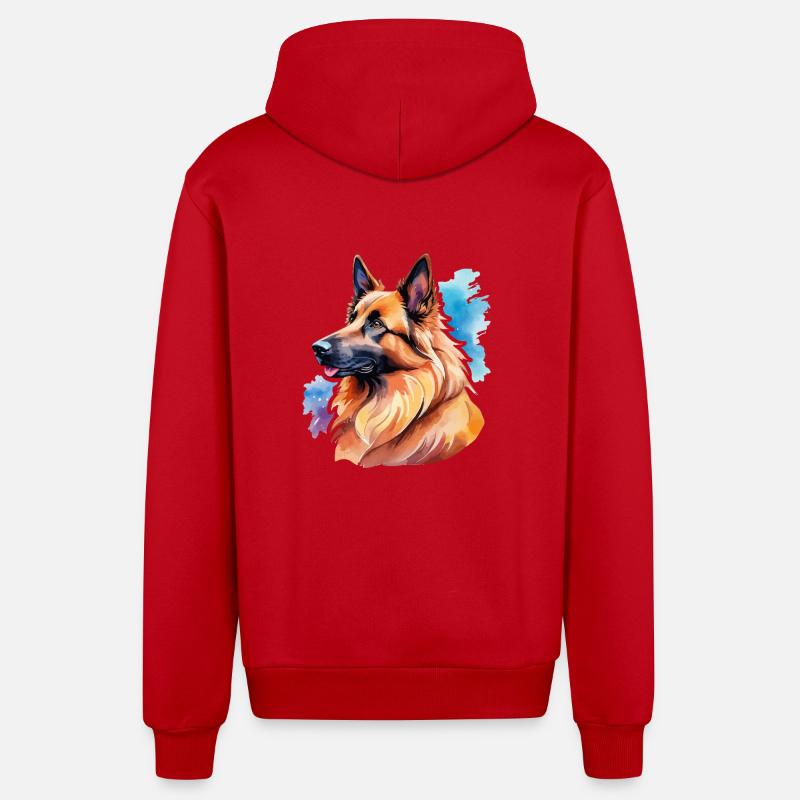 Berger Belge Aquarelle - Veste à capuche bio décontractée fabriquée en UE - rouge
