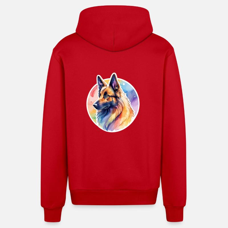 Berger Belge Aquarelle - Veste à capuche bio décontractée fabriquée en UE - rouge