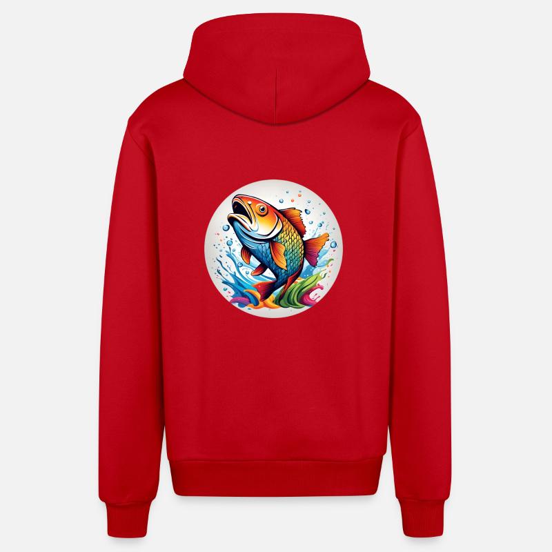 Lot de poisson rond - Veste à capuche bio décontractée fabriquée en UE - rouge