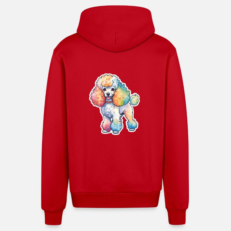 Caniche Aquarelles - Veste à capuche bio décontractée fabriquée en UE - rouge