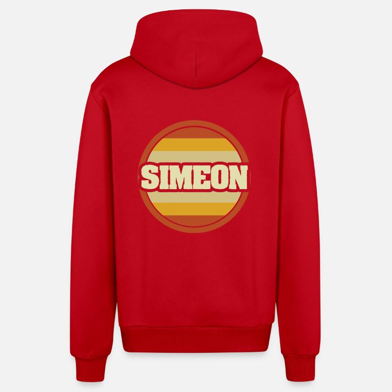 Prénom Siméon - Veste à capuche bio décontractée fabriquée en UE - rouge