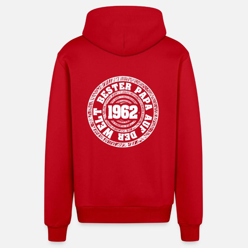 Né en 1962 - Veste à capuche bio décontractée fabriquée en UE - rouge