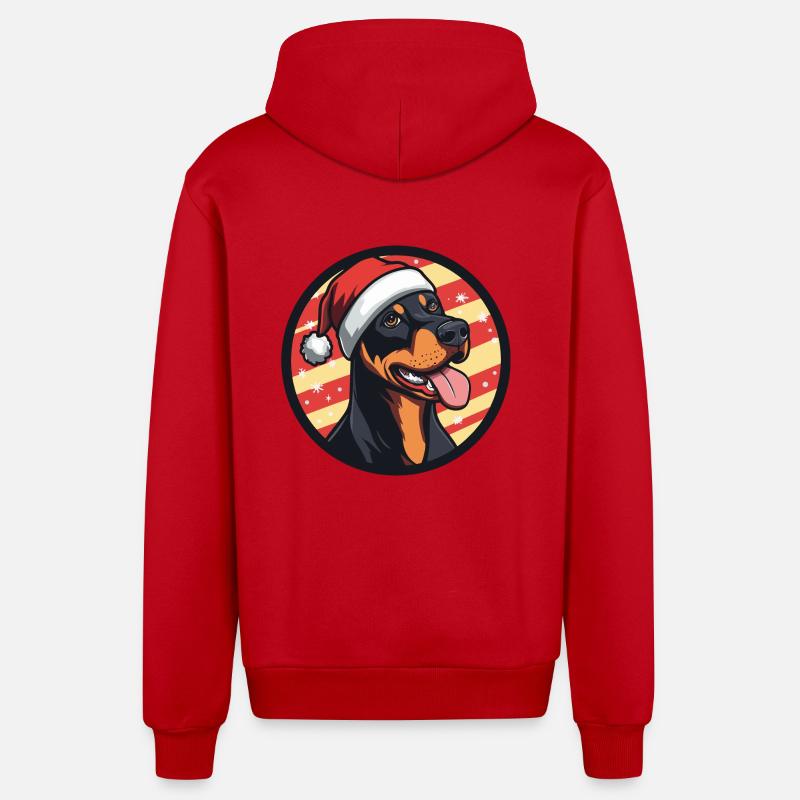 Doberman Chien Noël Noël - Veste à capuche bio décontractée fabriquée en UE - rouge