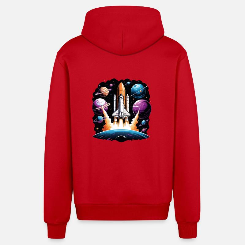 Rocket Astronaut Space Gift SpaceShuttle - Organic Relaxed Hooded Jacket Made in EU - red
