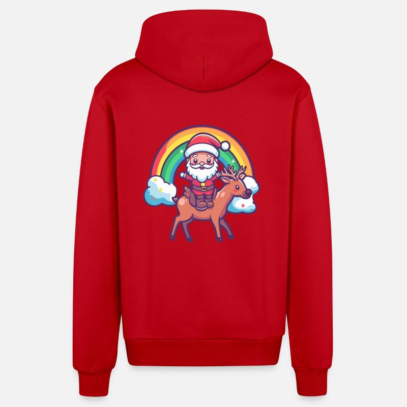 Cerf Père Noël Arc-en-ciel - Veste à capuche bio décontractée fabriquée en UE - rouge