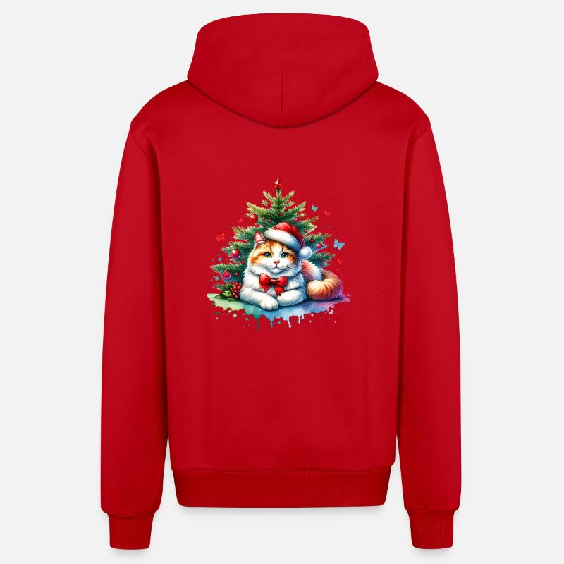Chat mignon Noël - Veste à capuche bio décontractée fabriquée en UE - rouge