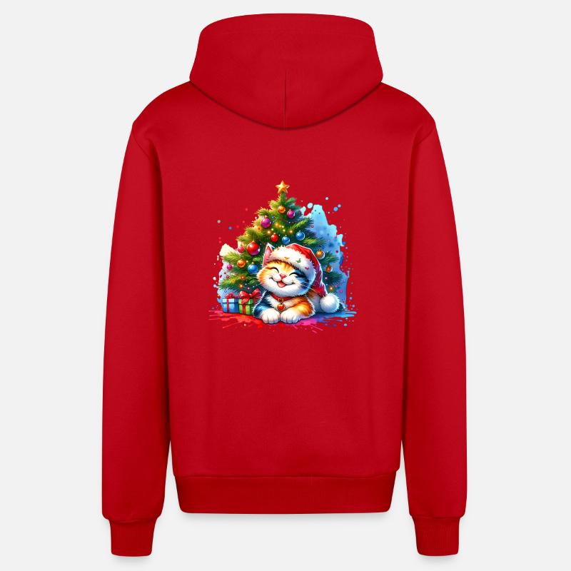 Chat mignon Noël - Veste à capuche bio décontractée fabriquée en UE - rouge