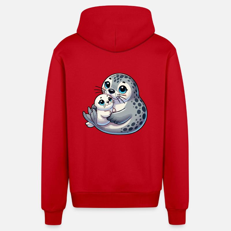 Mère phoque avec enfant - Veste à capuche bio décontractée fabriquée en UE - rouge