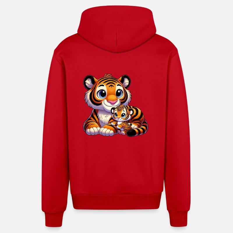 Tigermutter mit Kind - Organic Relaxed Kapuzenjacke Made in EU - Rot