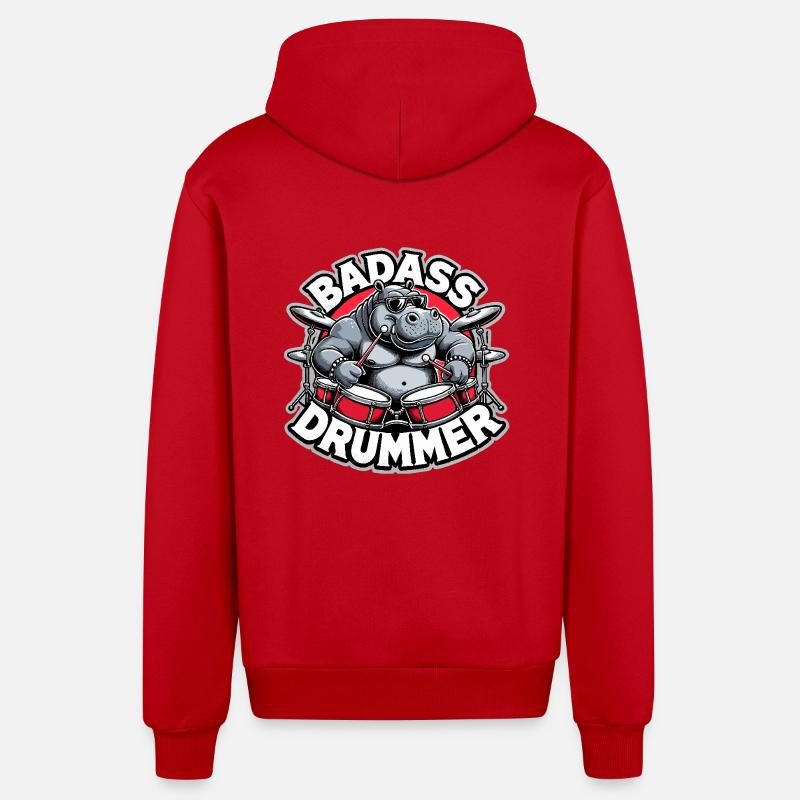 Badass Drummer Hippo Cool Gift - Veste à capuche bio décontractée fabriquée en UE - rouge