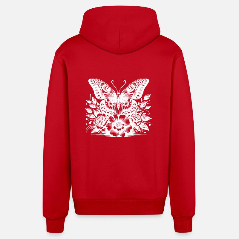 Motif papillon fleur imaginatif - Veste à capuche bio décontractée fabriquée en UE - rouge