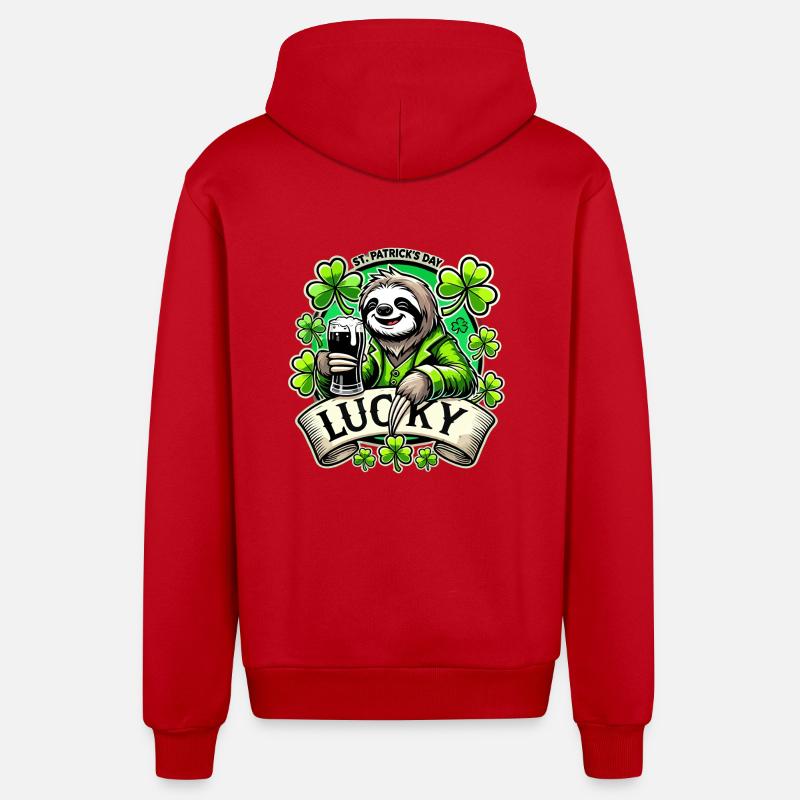 Saint-Patrick Leprechaun Paresseux Heureux - Veste à capuche bio décontractée fabriquée en UE - rouge