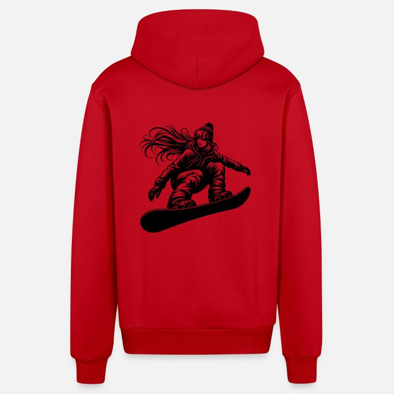 Snowboardeuse avec lunettes de neige - Veste à capuche bio décontractée fabriquée en UE - rouge