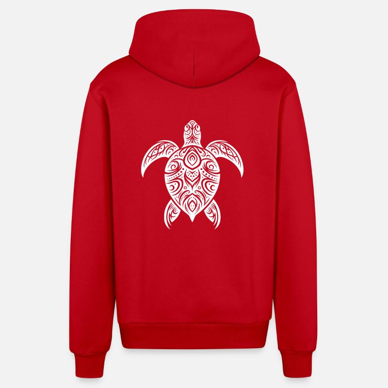 Mystical turtle with tribal elements - Organic Relaxed Hooded Jacket Made in EU - red