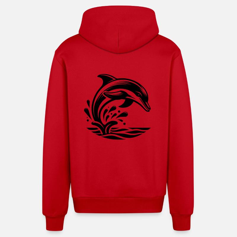 Springender Eleganter Tattoo Delfin - Organic Relaxed Kapuzenjacke Made in EU - Rot