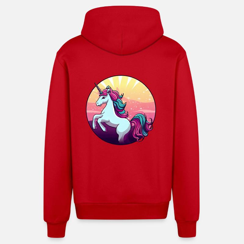 Einhorn springt Sunset - Organic Relaxed Kapuzenjacke Made in EU - Rot