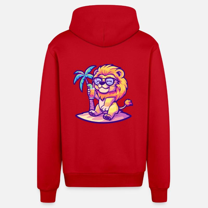 Bande dessinée Lion Summer Beach - Veste à capuche bio décontractée fabriquée en UE - rouge