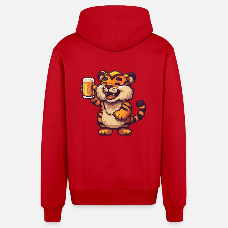 Tiger bière pixel - Veste à capuche bio décontractée fabriquée en UE - rouge