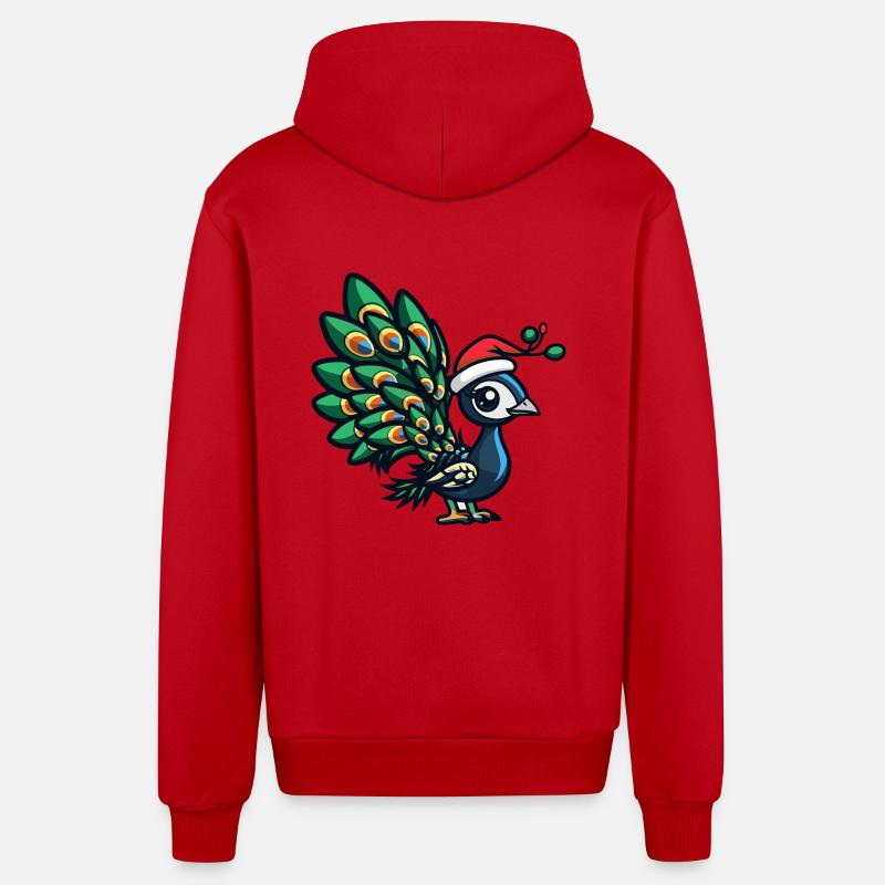 Paon Oiseau Noël - Veste à capuche bio décontractée fabriquée en UE - rouge