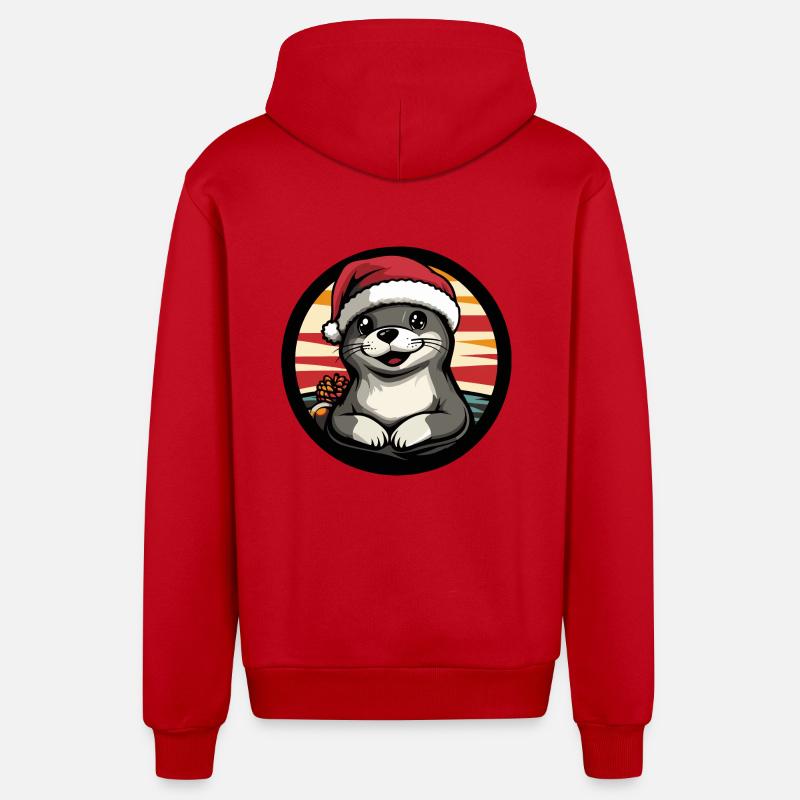 Phoque Animal Noël Noël - Veste à capuche bio décontractée fabriquée en UE - rouge