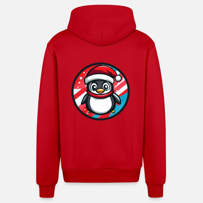 Pingouin Noël Noël - Veste à capuche bio décontractée fabriquée en UE - rouge