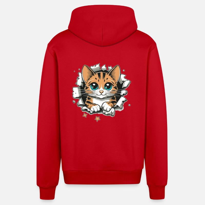 Chat mignon déchiré - Veste à capuche bio décontractée fabriquée en UE - rouge