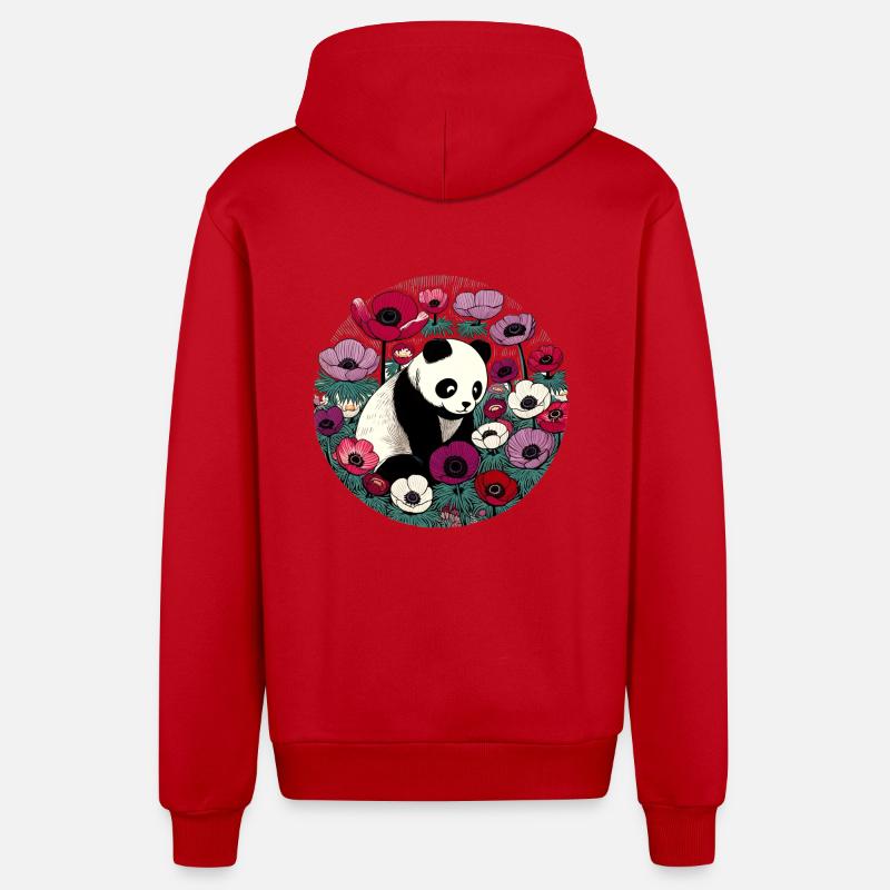 Fleur Panda Ours - Veste à capuche bio décontractée fabriquée en UE - rouge