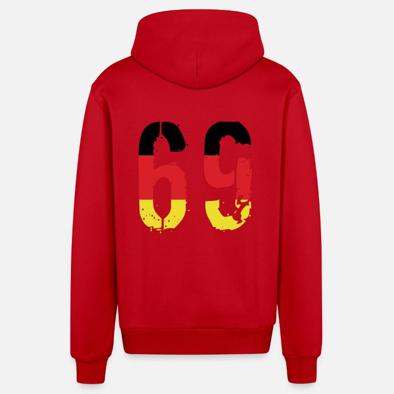 Maillot 69 Numéro Allemagne - Veste à capuche bio décontractée fabriquée en UE - rouge