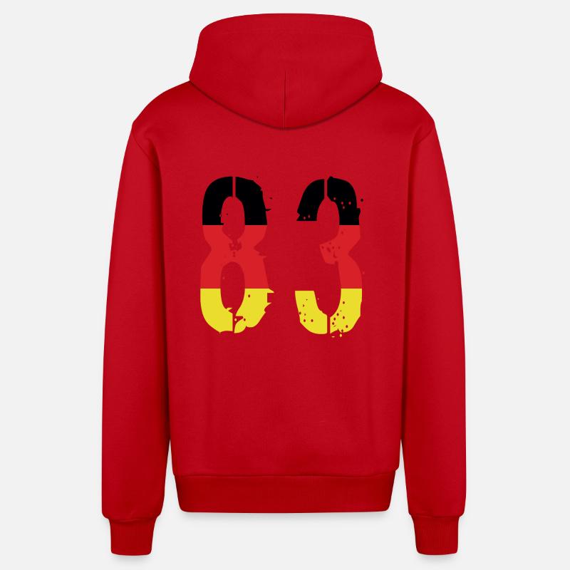 Maillot 83 Numéro Allemagne - Veste à capuche bio décontractée fabriquée en UE - rouge