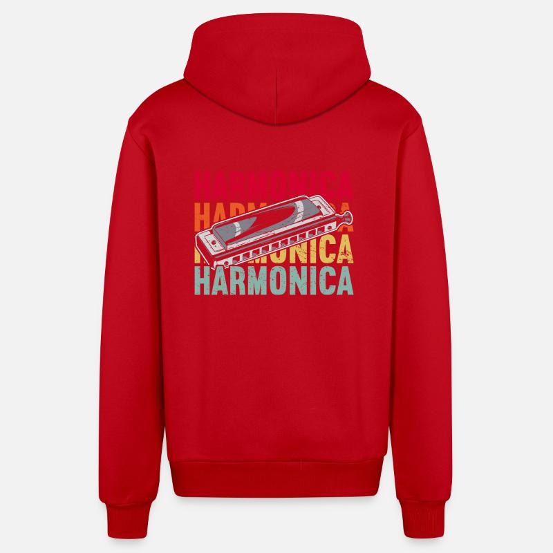 Harmonica Instrument Harmonicas - Veste à capuche bio décontractée fabriquée en UE - rouge