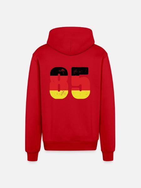 85 Number Jersey Germany - Organic Relaxed Hooded Jacket Made in EU - red