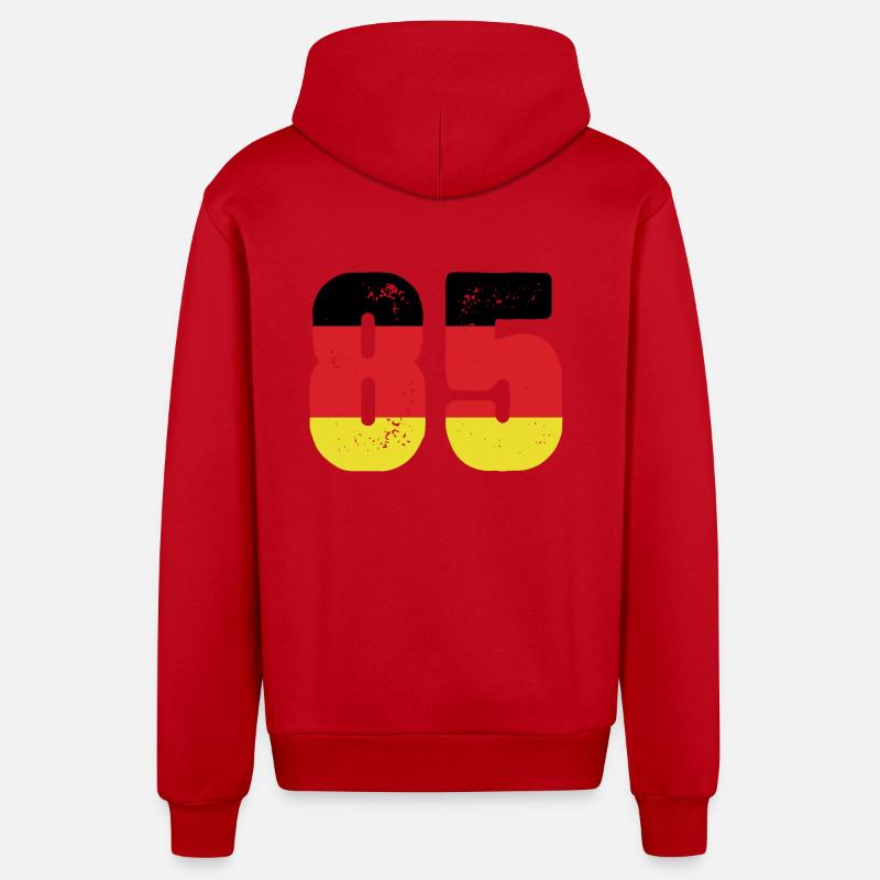 85 Numéro Jersey Allemagne - Veste à capuche bio décontractée fabriquée en UE - rouge