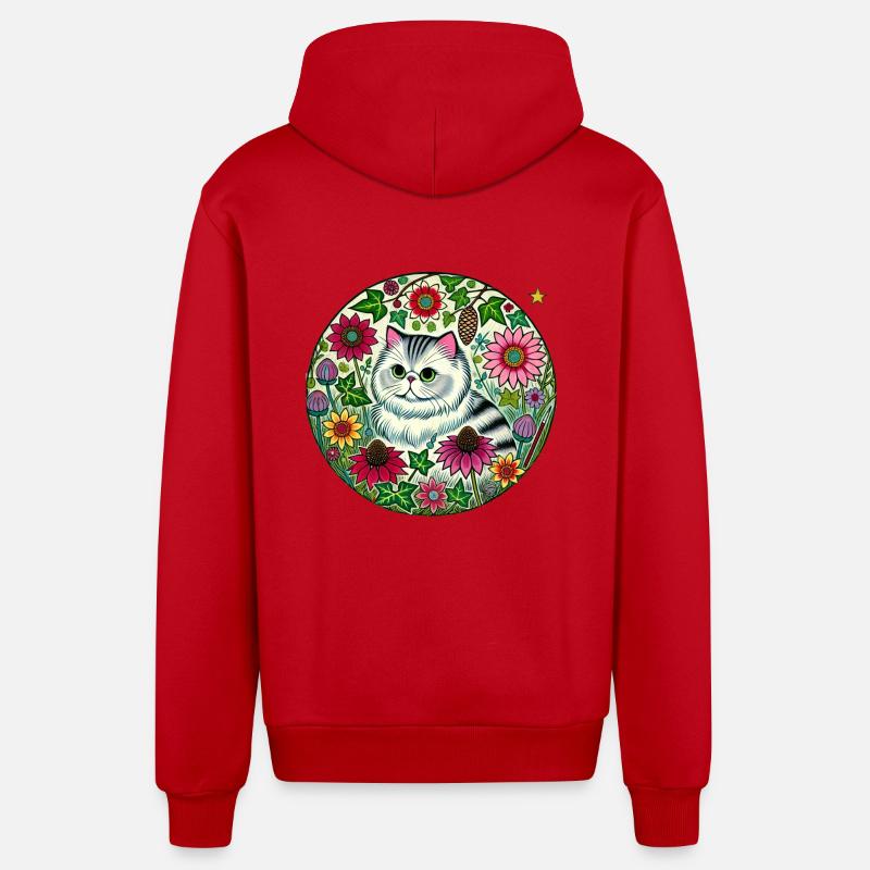 Chat persan en argent - Veste à capuche bio décontractée fabriquée en UE - rouge