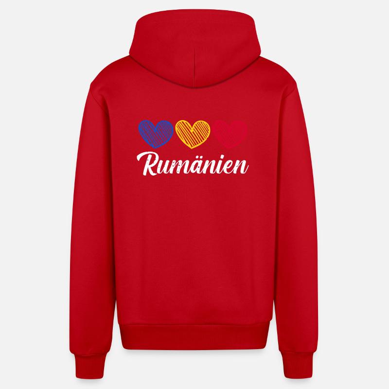 Roumains Roumanie - Veste à capuche bio décontractée fabriquée en UE - rouge
