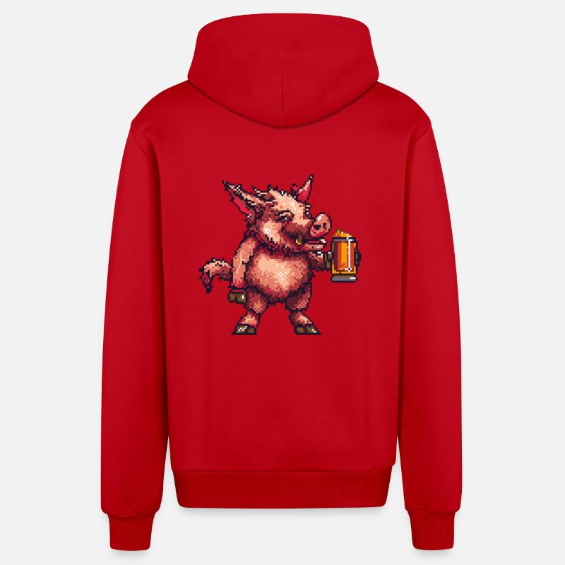 Schwein Bier Pixel Wildschwein - Organic Relaxed Kapuzenjacke Made in EU - Rot