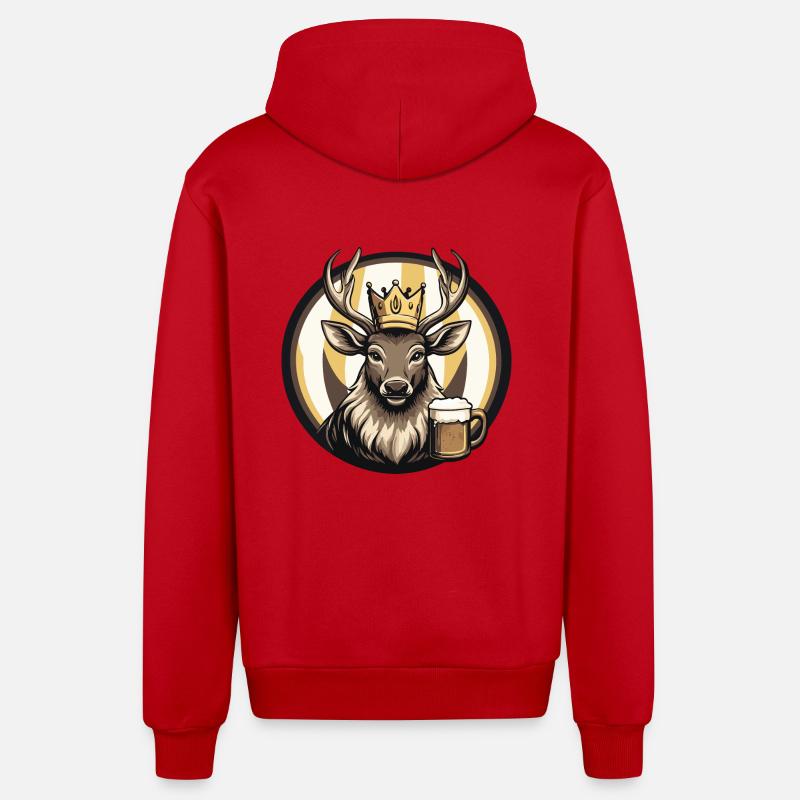 Hirsch Bier Comic - Organic Relaxed Kapuzenjacke Made in EU - Rot