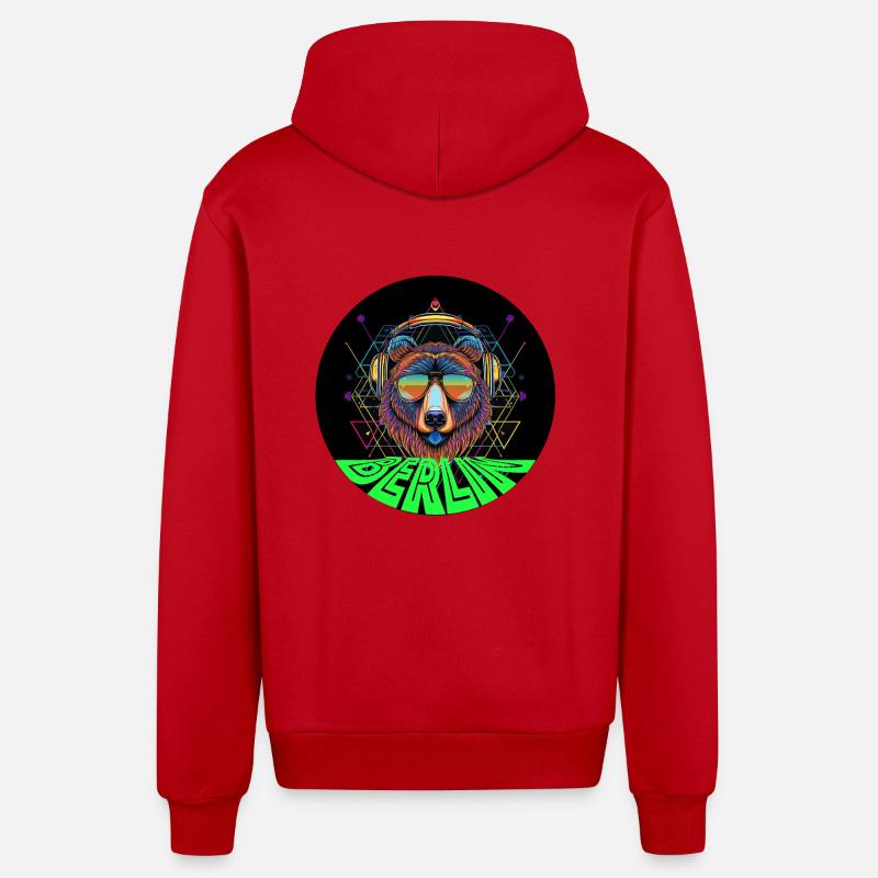 rund Bär mit Kopfhörer techno - Organic Relaxed Kapuzenjacke Made in EU - Rot