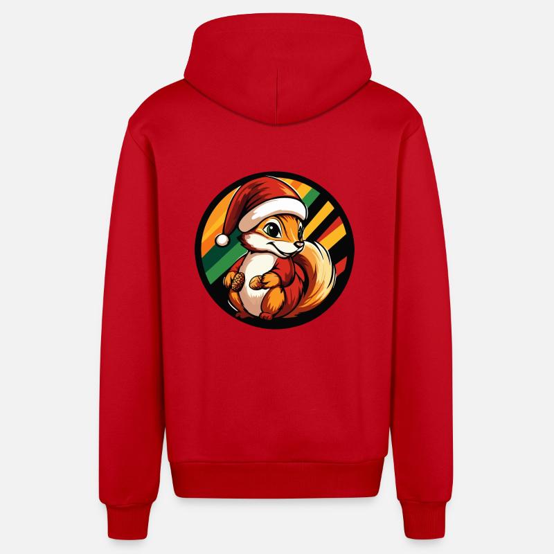 Écureuil Noël Noël - Veste à capuche bio décontractée fabriquée en UE - rouge