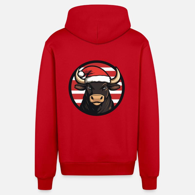 Taureau : Animal de Noël - Veste à capuche bio décontractée fabriquée en UE - rouge