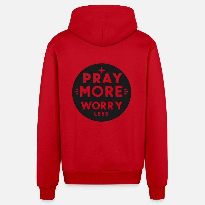 Priez plus, inquiétez-vous moins - Veste à capuche bio décontractée fabriquée en UE - rouge
