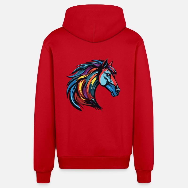 Portrait de cheval - Veste à capuche bio décontractée fabriquée en UE - rouge