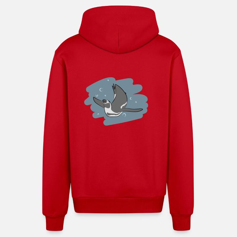 Conception d’illustrations « Penguin Kisses » - Veste à capuche bio décontractée fabriquée en UE - rouge