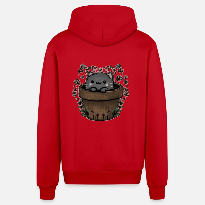 Chat fleur - Veste à capuche bio décontractée fabriquée en UE - rouge
