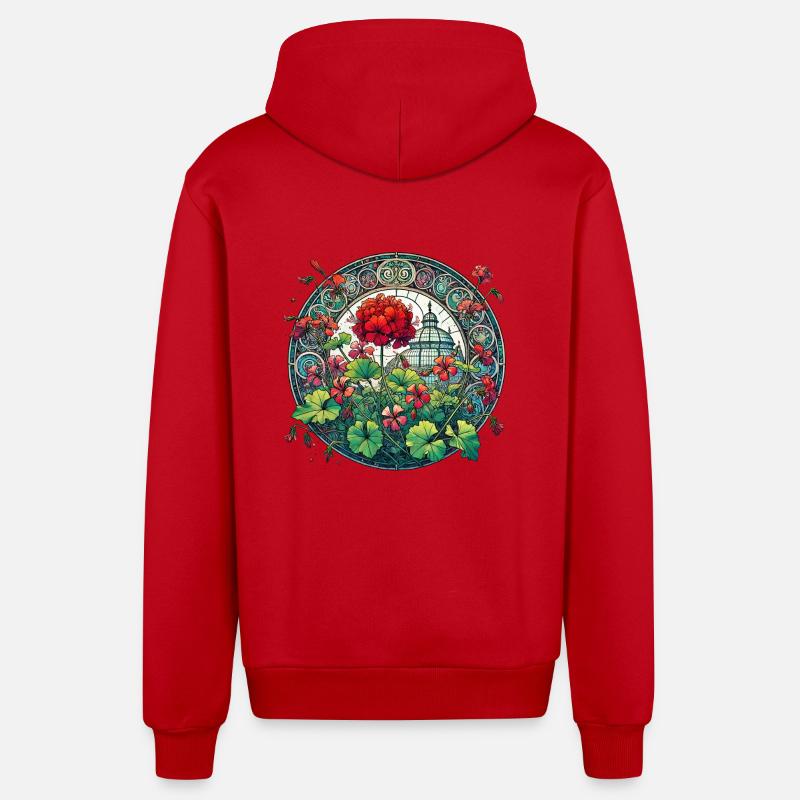 Géraniums - Veste à capuche bio décontractée fabriquée en UE - rouge